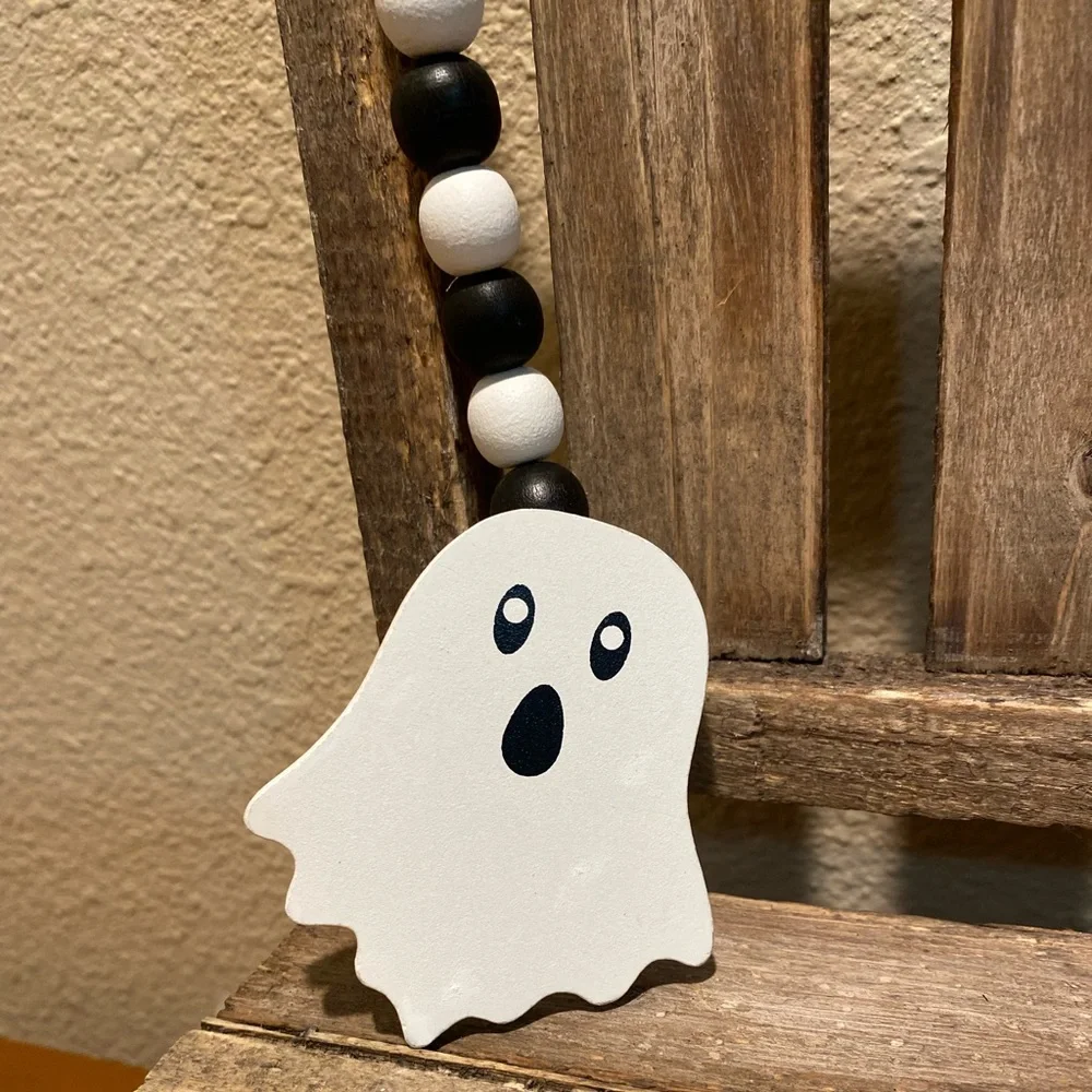 Halloween Beaded Garland Set Of 3, Black Cat Garland, Ghost Beaded Garland Set